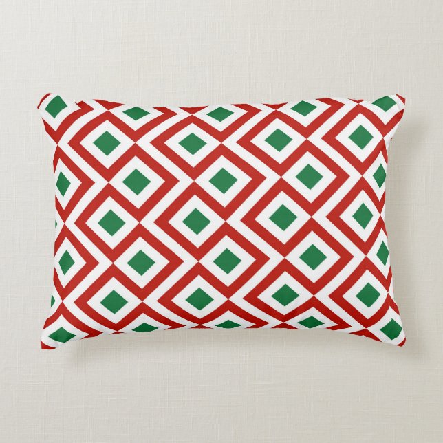 Red, White, Green Meander Decorative Cushion (Front)