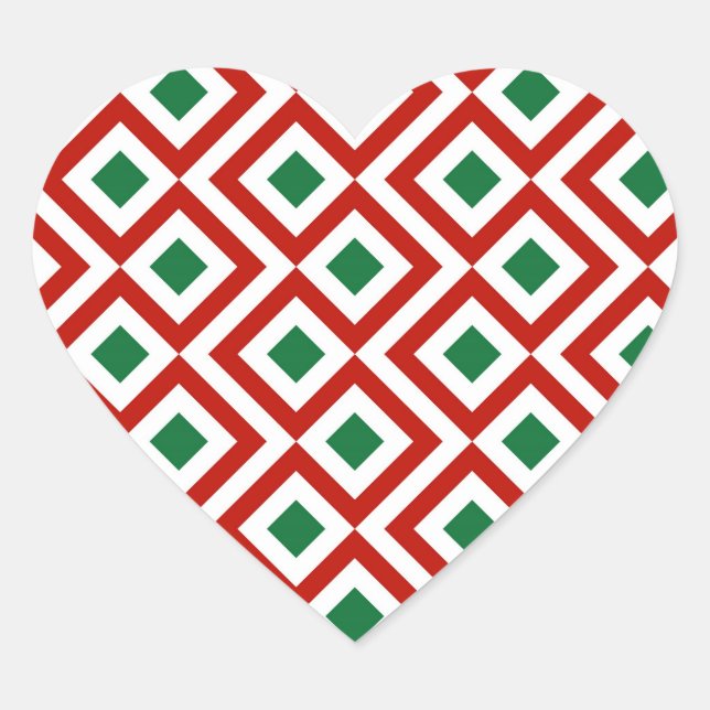 Red, White, Green Meander Heart Sticker (Front)