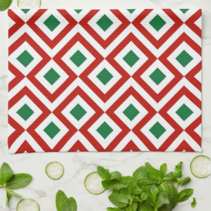 Red, White, Green Meander Tea Towel