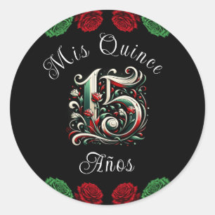 Red White Green Mis Quince Anos 15 Quinceañera Classic Round Sticker