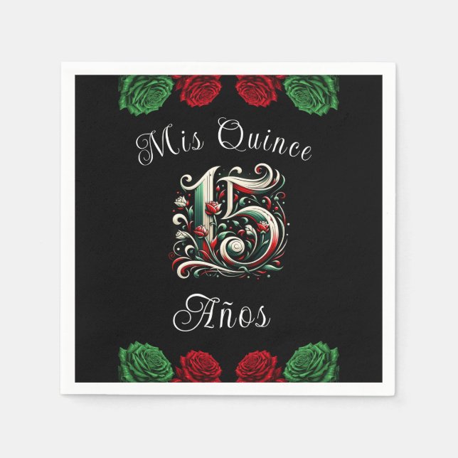 Red White Green Mis Quince Anos 15 Quinceañera Napkin (Front)