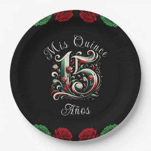 Red White Green Mis Quince Anos 15 Quinceañera Paper Plate