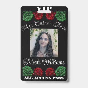 Red White Green Mis Quince Anos 15 Quinceañera VIP ID Badge