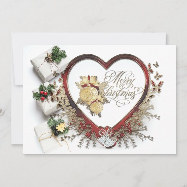 Red White & Green Modern Victorian Merry Christmas Holiday Card (Front)