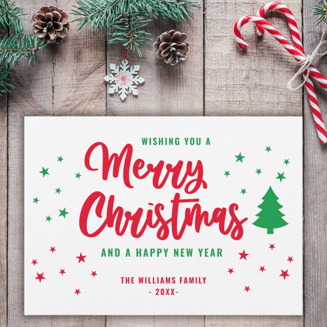 Red White Green Non Photo Family Merry Christmas Holiday Card (Creator Uploaded)