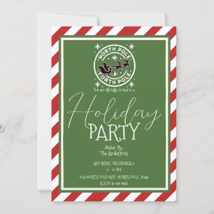 Red White Green North Pole Christmas Holiday Party Invitation