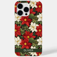 Red White Green Poinsettia Flowers Pattern