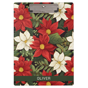 Red White Green Poinsettia Flowers Pattern name Clipboard