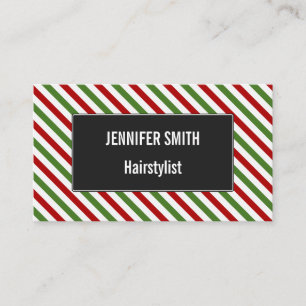 Red, White & Green Striped Pattern Business Card