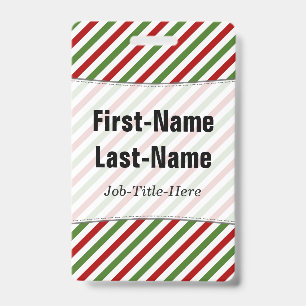 Red, White & Green Striped Pattern; Custom Name ID Badge