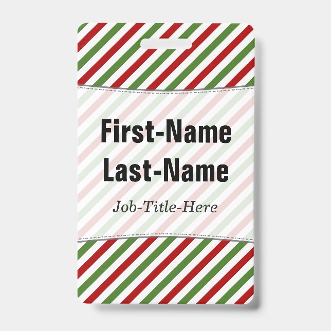 Red, White & Green Striped Pattern; Custom Name ID Badge (Front)