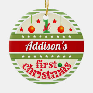 Red White Green / Your Baby's 1st First Christmas Ceramic Ornament