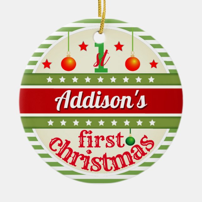 Red White Green / Your Baby's 1st First Christmas Ceramic Ornament (Front)