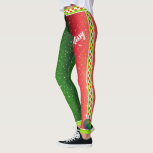 Red White Green / YOUR Name / Two Tone Christmas Leggings