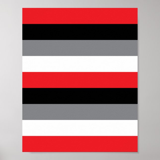 Red White Grey Black Horizontal Stripe Pattern Poster (Front)