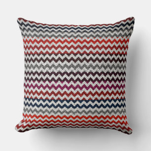Red White Grey Chevron Stripes Pattern Cushion