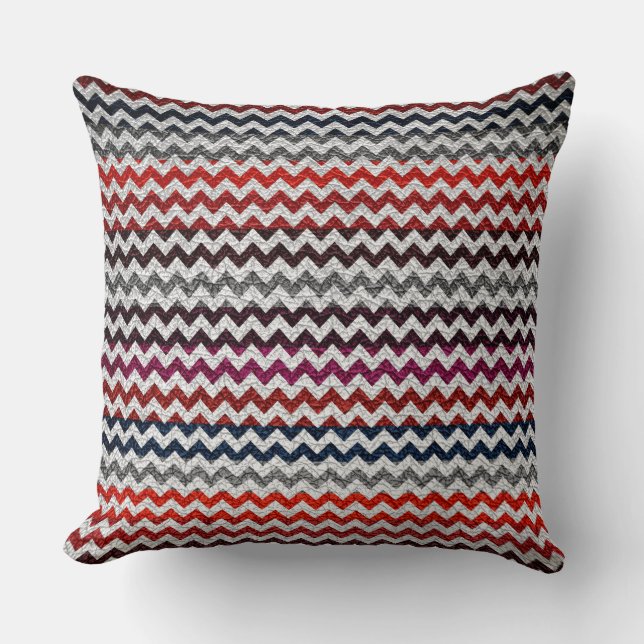 Red White Grey Chevron Stripes Pattern Cushion (Front)
