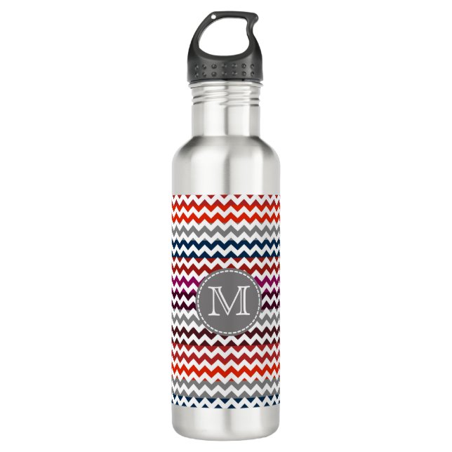 Red White Grey Chevron Zigzag Monogram 710 Ml Water Bottle (Front)