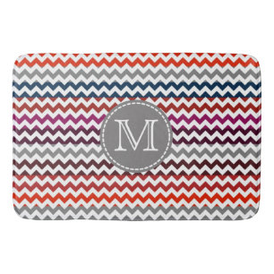 Red White Grey Chevron Zigzag Monogram Bath Mat
