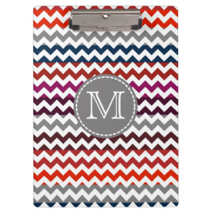 Red White Grey Chevron Zigzag Monogram Clipboard
