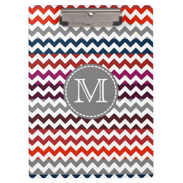 Red White Grey Chevron Zigzag Monogram Clipboard (Front)