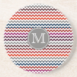 Red White Grey Chevron Zigzag Monogram Coaster