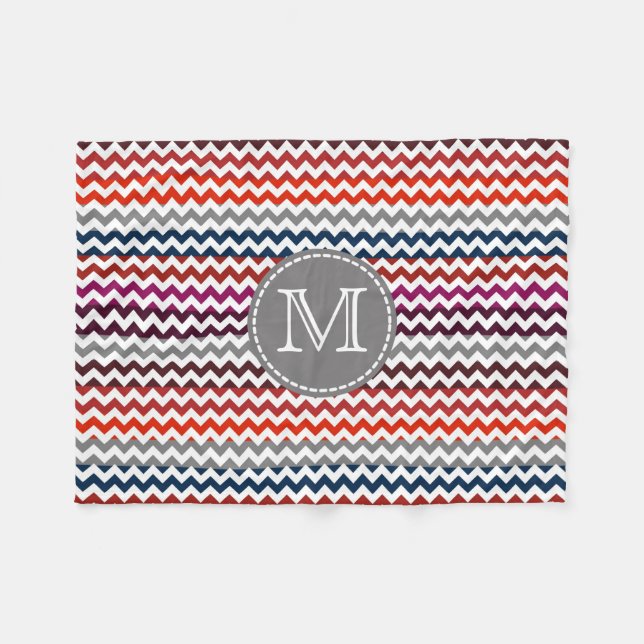 Red White Grey Chevron Zigzag Monogram Fleece Blanket (Front (Horizontal))