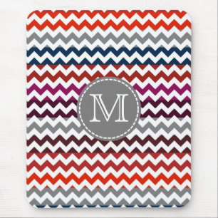 Red White Grey Chevron Zigzag Monogram Mouse Pad