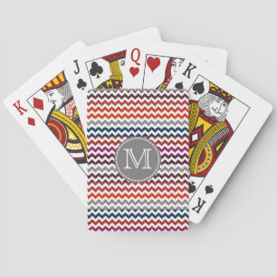 Red White Grey Chevron Zigzag Monogram Playing Cards