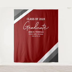 Red White Grey Class of 2024 backdrop graduation Tapestry