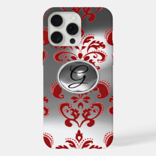 RED WHITE GREY DAMASK GEMSTONE MONOGRAM Floral iPhone Case