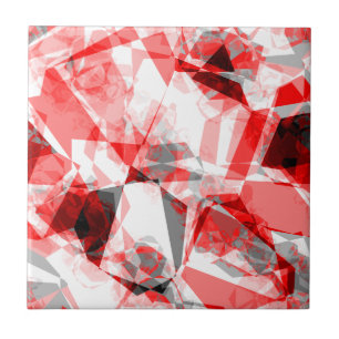 Red, White & Grey Geometric Polygon Shapes Tile