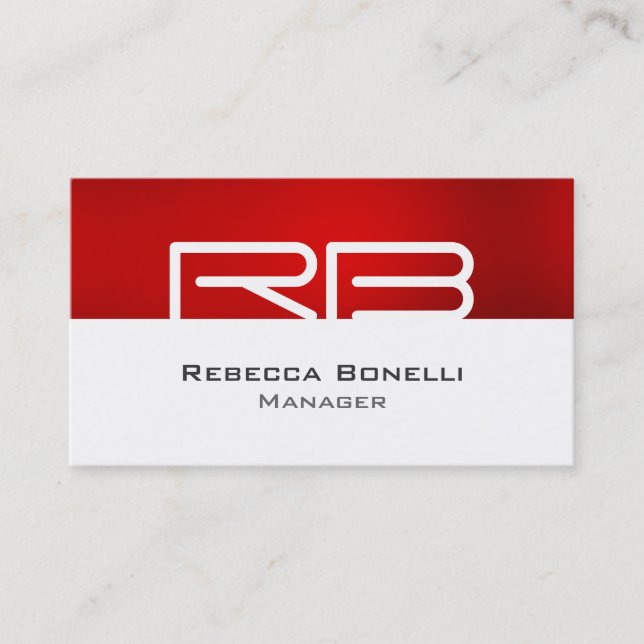 Red White Grey Monogram Manager Business Card (Front)