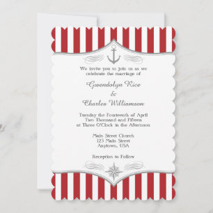 Red White Grey Nautical Wedding Invitation