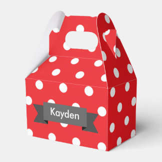 Red White Grey Polka Dot Custom Name Favour Box