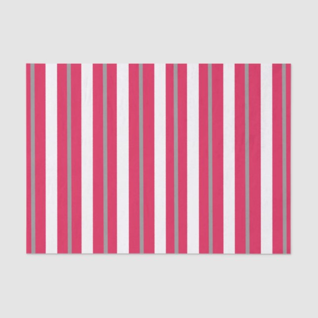 Red White Grey Stripes Tissue Paper (Front)