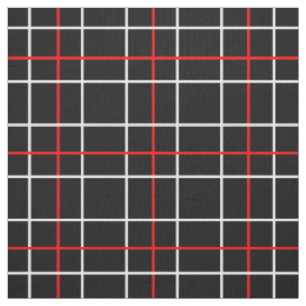 Red White Grid Lines Black Plaid Design Fabric