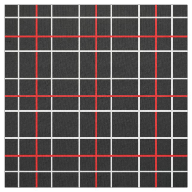 Red White Grid Lines Black Plaid Design  Fabric (Swatch)