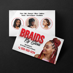 Red White Hair Braiding Hair Braider Braid Salon Business Card