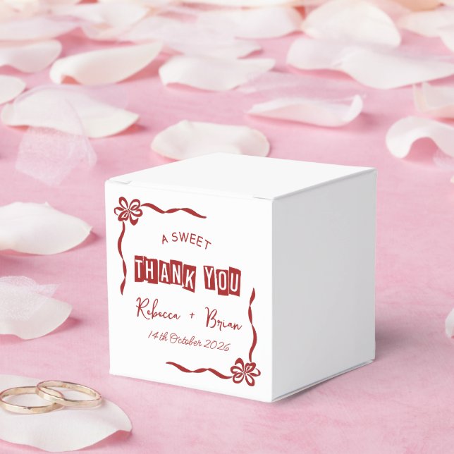 Red & White Hand Drawn Bow Sketch Wedding Favour Box (Wedding)