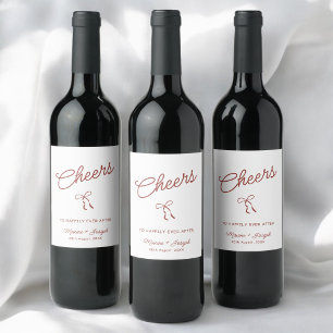 Red & White Hand Drawn Bow Sketch Wedding Wine Label