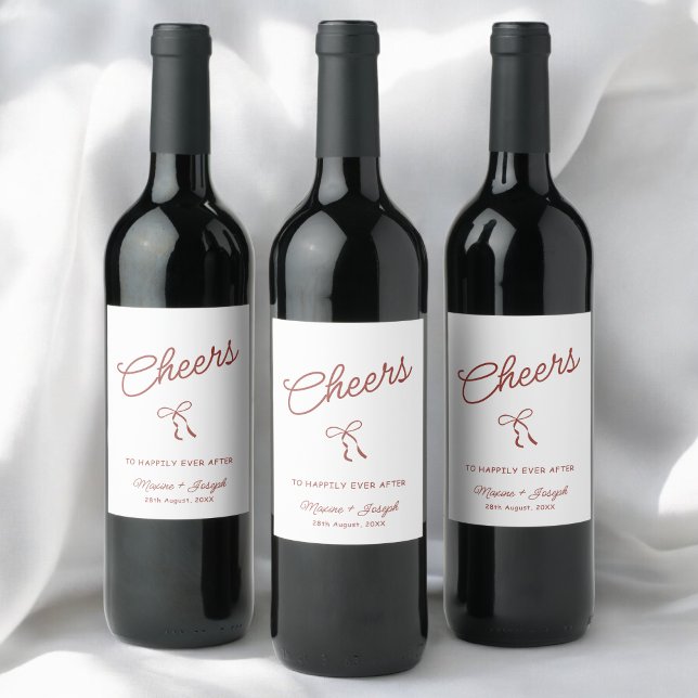Red & White Hand Drawn Bow Sketch Wedding Wine Label (Red and white bow sketch wedding wine label adds charming detail to your special toast.)