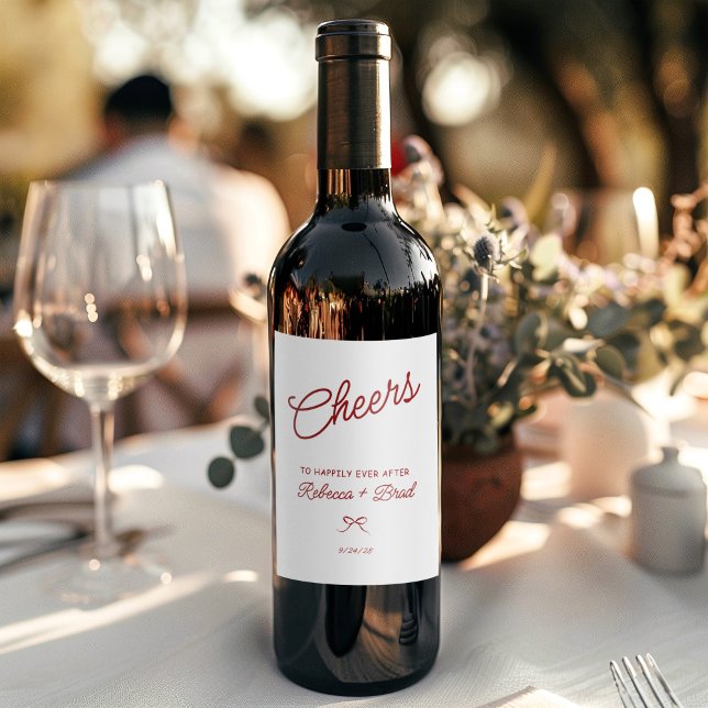 Red & White Hand Drawn Bow Sketch Wedding Wine Label (Red & White Hand Drawn Bow Sketch Wedding Wine Label)