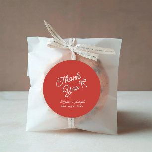 Red & White Hand Drawn Bow Wedding Classic Round Sticker
