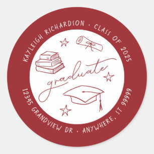 Red White Hand Drawn Graduate Envelope Seal