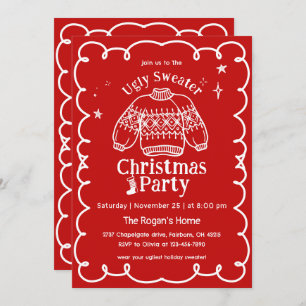 Red & White Hand Drawn Ugly Sweater Christmas Invitation