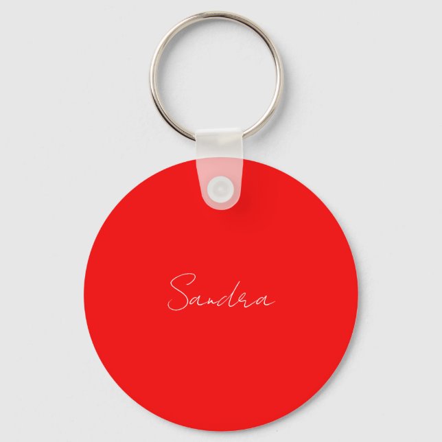 Red White Handwritten Minimalist Your Name Key Ring (Front)