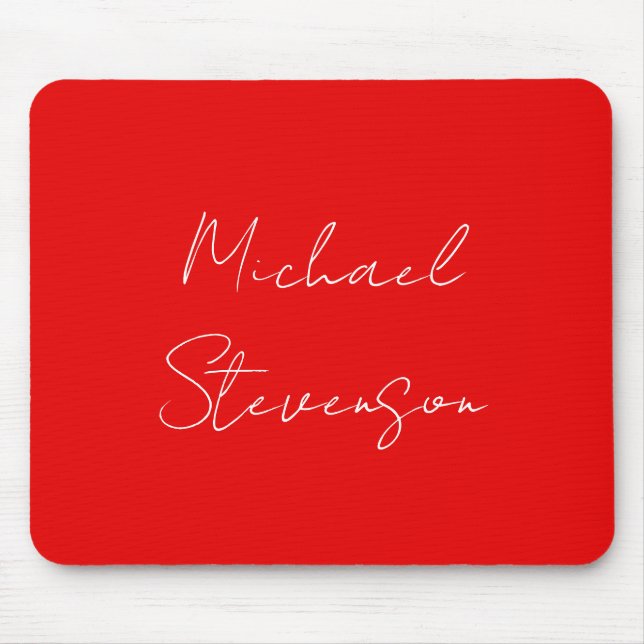 Red White Handwritten Minimalist Your Name Mouse Pad (Front)