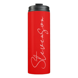 Red White Handwritten Minimalist Your Name Thermal Tumbler