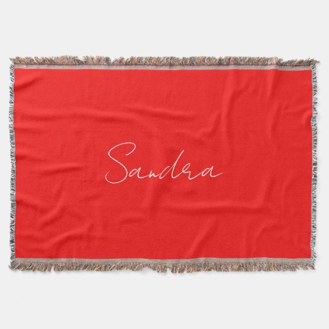 Red White Handwritten Minimalist Your Name Throw Blanket (Front)